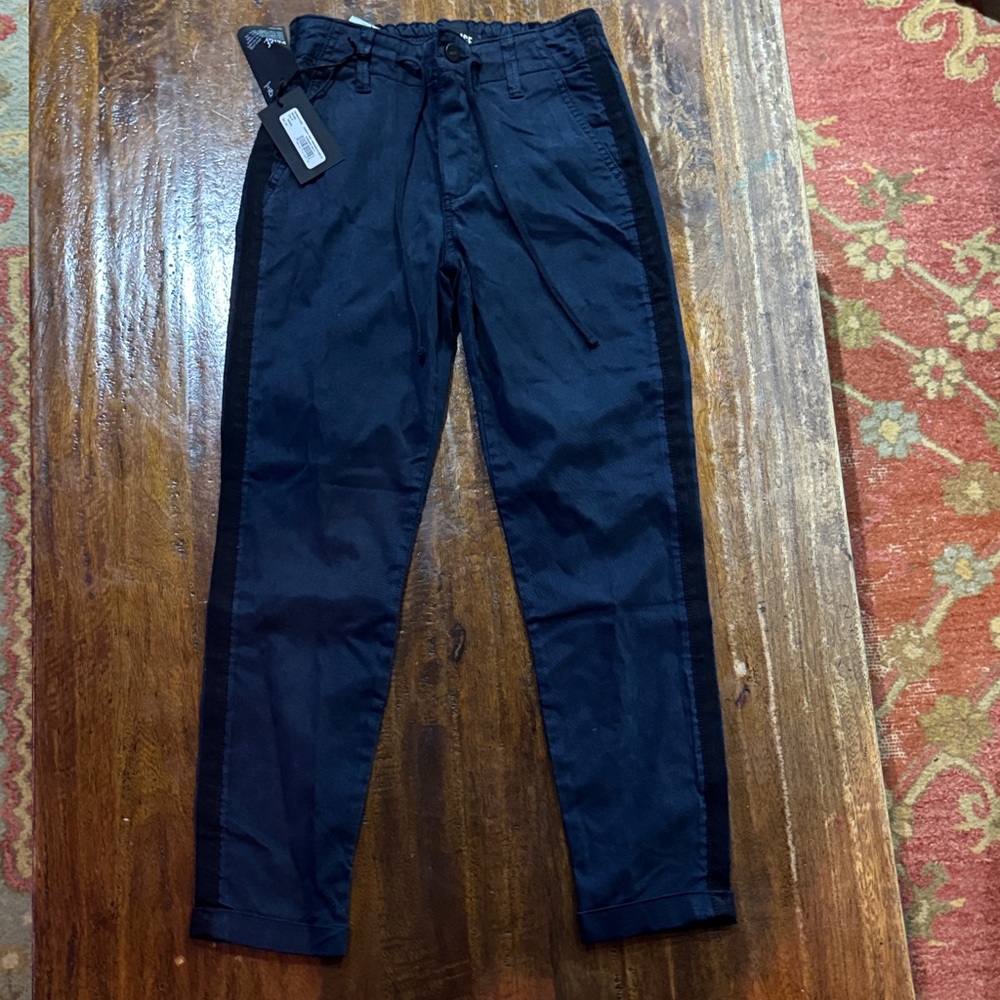 PAIGE Dark Navy Drawstring Chinos. Stripe Detailing